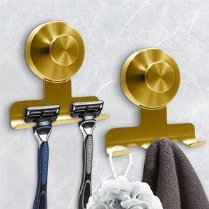 WingWider Suction Cup Razor Holder for Shower,Heavy-Duty 7KG Suction Hooks for Razor,Towel,Loofah,Removable Damage-Free Metal Shower Hook,Shaver Holder,2 Pack(Brushed Gold)