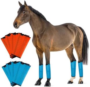 FOXLVDA Horse Fly Boots - Fly Boots for Horses Set of 8, Comfortable Equine Leggings with Side Stabilizers, Horse Boots for Reduce Stomping, Hoof Damage & Leg Fatigue (Blue-Orange, Large)