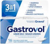 Gastrovol 3-in-1 Relief Liquid Gels for Diarrhea, Nausea, and Upset Stomach - Made in Canada - Dye-Free & Taste-Free - Diarrhea Relief - 16 Capsules (Pack of 1)