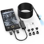 LabTEC Dual Lens Endoscope Inspection Camera 1920P, 7.9mm IP67 Waterproof Borescope Camera with LED lights, 16.4FT/5M Semi-Rigid Snake camera for iPhone Android USB Phone