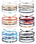 FIOROYAL 24 Pcs String Bracelets for Women Surfer Beach Bracelet Handmade Friendship Bracelet Set Summer Woven Thread Bracelets for Teenage Girls Boho Beaded Bracelets Anklets for Women