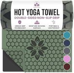 Clever Yoga Non-Slip Hot Yoga Towel – Non-Slip Grip for Hot Yoga, Sweat Absorbent, Honeycomb Silicone Grip, Stays Flat – Ideal for Pilates, Travel, Washable & Lightweight - Olive