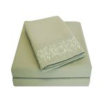 Super Soft Light Weight, 100% Brushed Microfiber, Wrinkle Resistant, Queen 4-Piece Sheet Set, Sage with Floral Lace Embroidery Pillowcases in Gift Box