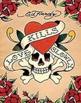 Ed Hardy Love Kills Slowly Tattoo Art Skull and Crossbone Roses Heart Cool Wall Decor Art Print Poster 16x20