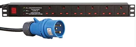 Dynamode 6 Way PDU Extension Lead - 13A Multi Plug Switched Power Distribution Unit (PDU) Rack Mount with 1.8M 16AMP commando input cable, for Home/Office 19 Inch - Power Strip with Surge Protection