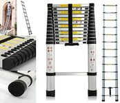 3.8Meter 12.5ft Telescopic Ladder Steps Multi-Purpose Aluminium DIY Extendable Ladder Extension Extend - Portable Foldable Ladder, EN131, Max Capacity 150Killogram