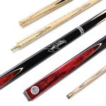 BAIZE MASTER CONQUEST 57 Inch 2 Piece Centre Joint Snooker Pool Cue with Matching Ash Shaft - 9.5mm Tip (Red Jimmy White)