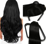 Jet Black Clip in Hair Extensions Real Human Hair 120 Grams 100% Remy Human Hair Extensions Clip ins 16Inch Straight for Fashion Women 7pcs 17clips