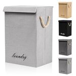 FB FunkyBuys 90L Large Collapsible Laundry Basket with Lid, Laundry Hamper Basket with Handles, Storage Baskets for Dirty Clothes, Laundry Bin for Bedroom, Bathroom Storage (1 Compartment, Grey)