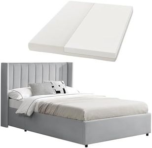 Juskys Polsterbett Savona 120x200 cm mit Matratze, Bett mit Stauraum, Samt-Bezug, Bettgestell aus Holz, bis 250 kg, großes Kopfteil, Hellgrau