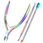 Cuticle Trimmer with Cuticle Pusher, XUNXMAS Cuticle Remover Cutter Nipper Scissor and Triangle Cuticle Nail Pusher Peeler Scraper, Durable Dead Skin Clipper Manicure Pedicure Tools (Colorful)