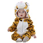 COOKY.D Newborn Infant Hooded Flannel Romper Autumn Winter Onsie Pajamas Jumpsuit Long Sleeve Sleepsuits for Baby Girls Boys, 6-12 Months, Tiger