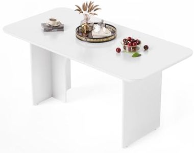 LITTLE TREE 63 Inch Dining Table for 4-6 People,Large Kitchen Dinner Table with with Arch Design Legs for Kitchen Dining Room,Living Room, White