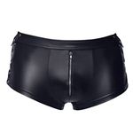 iiniim Men's Latex PVC Faux Leather Boxer Shorts Solid Zipper Crotch Hot Pants Clubwear Black C L