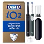 Oral-B iO2 Duo Electric Toothbrushes, 2 Gentle Care Toothbrush Heads, 1 Travel Case, 1 Travel Refill Holder, Toothbrush for Adults (Night Black and Forest Green), Designed by Braun