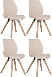 CLP Set di 4 sedie Luna - Scocca in 4 varianti - Seduta imbottita in plastica, tessuto, velluto ed ecopelle, Colore:crema, Materiale:Ecopelle