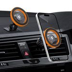 Spigen Magnetic Air Vent Car Mobile Holder [Super Strong Magnet] [MagSafe Ring Included][Extra Mini Dashboard Mount] for iPhone 17/16/15/13/12, Samsung Galaxy Series and More - Orange