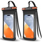 2 PCS Waterproof Phone Pouch, IPX8 Underwater Case for iPhone 15 14 13 Pro Max Plus, Galaxy S24 S23 Pixel 8a 7a Up to 8",Dry Bag for Beach Cruise Essentials, Black Orange