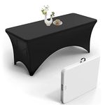 Urby Elastic Table Clothes for 6 Foot Rectangle Tables Fits 6ft Folding Tables Heavy Duty Stretchy Wrinkle Resistant Spandex (Black, 6FT)…