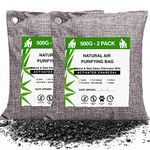 Odour Eliminator Absorber Air Purifier Bags (2 pack, 500g Each) Air Purifying Bag & Activated Charcoal Bamboo Air Freshner, Pet Odour Eliminator, for Dog Cat Urine Bath Car Office Living Kitchen