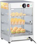 Commercial Food Warmer Display Cabinet, 14-inch 3-Tier, 800-Watt Pizza Warmer with 3D Heating, Bottom Fan, Countertop Pastry Warmer with Temperature Knob/Indicator, Stainless Steel Frame Glass Door