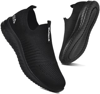 ASHION Women's Running Shoes Slip On Walking Shoes Fashion Sneakers Lightweight Breathable Convenient for Casual Work Fitness Outdoor Hiking Trail Running All Black US 7.5