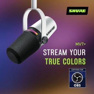 Shure MV7+ Podcast Microphone – White USB/XLR Dynamic Mic