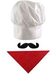 UNISEX CHEF COSTUME FANCY DRESS SET AND KIT INCLUDES - CHEF HAT + RED BANDANA + BLACK MOUSTACHE FANCY DRESS ACCESSORY KIT