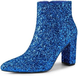 Allegra K Women's Glitter Pointed Toe Chunky Heel Royal Blue Ankle Boots 6 M US