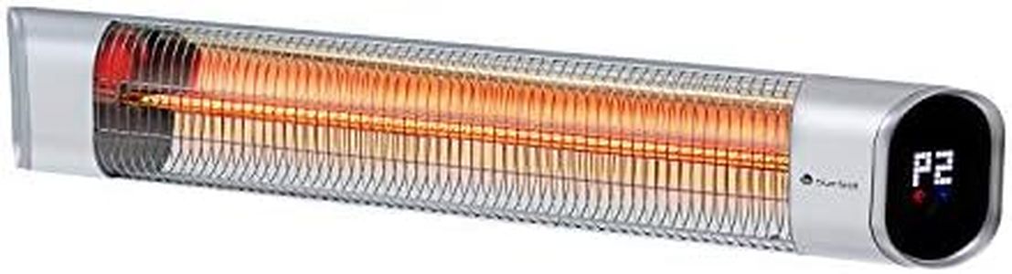 blumfeldt Dark Wave - Chauffage extérieur infrarouge, Radiateur rayonnant sur pied, Chauffage terrasse, 2000W, 9 Niveaux, Tube en Carbone Infrarouge doré, Classe IP65 - Argent