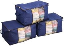 Precision Quilting Tools Clothes Bags for Storage - 90L Capacity Fabric Storage Bags, 3 Pack - Ideal for Wardrobe, Closets, Dorms - Home Organization - Dark Blue with Transparent Side to View Contents