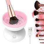 2023 Newest Electric Makeup Brush Cleaner, COITEK Make Up Brush Blender Cleaner Washing Automatic Pink Machine For All Size Cosmetic Brushes Spinner Machine With USB Cable (White+Pink)