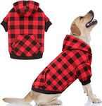 KUTKUT Dog Hoodie British Style Plaid Pet Sweaters with Hat Fleece Cold Weather Dog Hoodies with Pocket Windproof Pullover Pet Winter Sweatshirts for Medium Large Dogs with Harness Hole (SIZE: L)