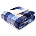 SOCHOW Buffalo Plaid Sherpa Fleece Throw Blanket, Double-Sided Checkered Super Soft Luxurious Bedding Blanket 60 x 80 inches, Blue/White