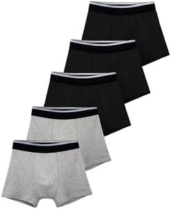 TIICHOO Incontinence Underwear for Kids Washable Leakproof Boys Incontinence Boxer Briefs 5 Pack(Small, 3 Black/2 Gray)