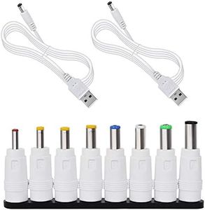 UCEC DC 5V Power Cord, Universal USB to DC 5.5x2.1mm Plug Charging Cable with 8 Interchangeable Plugs Connectors Adapter for Router, Mini Fan and More Electronics Devices (White), 2 PCS