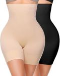 HSR Women Shapewear Shorts, High Waisted Shapewear for Women Tummy Control, Seamless Body Shaper Shorts Thigh Slimmer (Fits Waist : 30 to 39 Inch) (Skin and Black, One Size)
