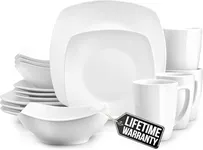 Zulay Kitchen Luna Plates and Bowls Sets, 16 Piece Modern Porcelain Dish Set for 4, Chip and Scratch Resistant Square Dinnerware Set, Microwave and Dishwasher Safe, Pearl White