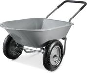 Best Choice Products Dual-Wheel Home Utility Yard Wheelbarrow Garden Cart w/Built-in Stand for Lawn, Gardening, Construction - Gray
