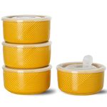 Adewnest Ceramic Bowl with Lid: 5 In Bowls Set with Airtight Lids for Lunch, Picnic - Microwavable Serving Bowls Set of 4 - Porcelain Food Containers for Kitchen- 20 oz,Yellow