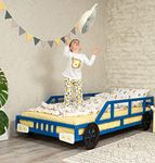 BUSYWOOD Race Car Toddler Twin Bed - Kids Bed Frame - Toddler Loft Bed - Kids Bedroom Furniture - Wooden Toddler Bed Frame - Bed for Kids Room (Model 16, Race Car Bed)