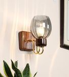 Green House Handmade Sheesham Wood Wall Light/Lamp with Gold Plated Metal Bands, Brass Rivets, Black Smoke Glass, E27 Bulb Base(Bulb not Included) for Home/Bedroom/Living Room/Hallway