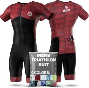 SLS3 Triathlon Suits Mens - Aerodynamic Sleeved Tri Suit Men – Lightweight Trisuit with Premium FX Fabrics - 2 Pockets (Claret Blur, X-Large)