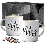 Triple Gifffted Mr and Mrs Coffee Mugs Couples Gifts Ideas for Christmas Wedding Anniversary Engagement Valentines His Hers Present,Husband Wife Him Her Men Women Bride Groom Newlyweds, Ceramic 380ml