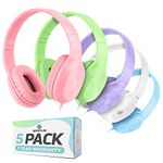 Sonitum Kids Headphones for School Bulk Set 5-Pack On-Ear, 3.5mm, Wired Headphones for Schools & Libraries – Adjustable, Cushioned Headphones (Mixed Colors)