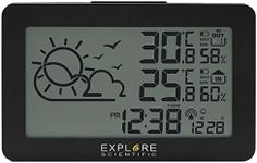 EXPLORE SCIENTIFIC WSH-4002-Weather Station, Radio Controlled Clock, Indoor and Outdoor Temperature and Humidity, Backlit LCD Display, Black