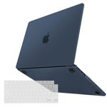 TECOOL Case Compatible with MacBook Air 13.6 inch M3 M2, 2024 A3113 & 2022 A2681, Ultra Thin Hard Shell [Fine Frosted Texture] & UK EU TPU Keyboard Cover, Misty Midnight