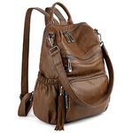 UTO Women Backpack Purse PU Washed Leather Convertible Ladies Rucksack Tassel Zipper Pocket Crossbody Shoulder Bag Brown CA