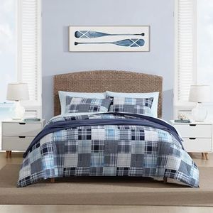 Nautica - Twin Comforter Set, Soft Cotton Bedding with Matching Sham, Patchwork Inspired Home Decor, Dorm Room Essentials (Mason Blue, Twin/Twin XL)