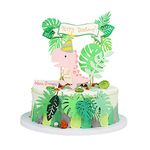 Blumomon Pink Dinosaur Birthday Cake Toppers Set Green Leaf Happy Birthday Cake Banner Dinosaur Theme Birthday Cake Decorations for Boy Girl Babyshower Dinosaur Theme Birthday Party Decoration